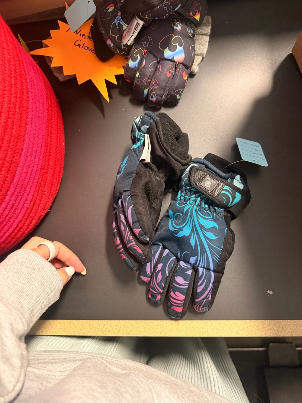 Kids Winter Gloves with Blue & Purple Floral Design